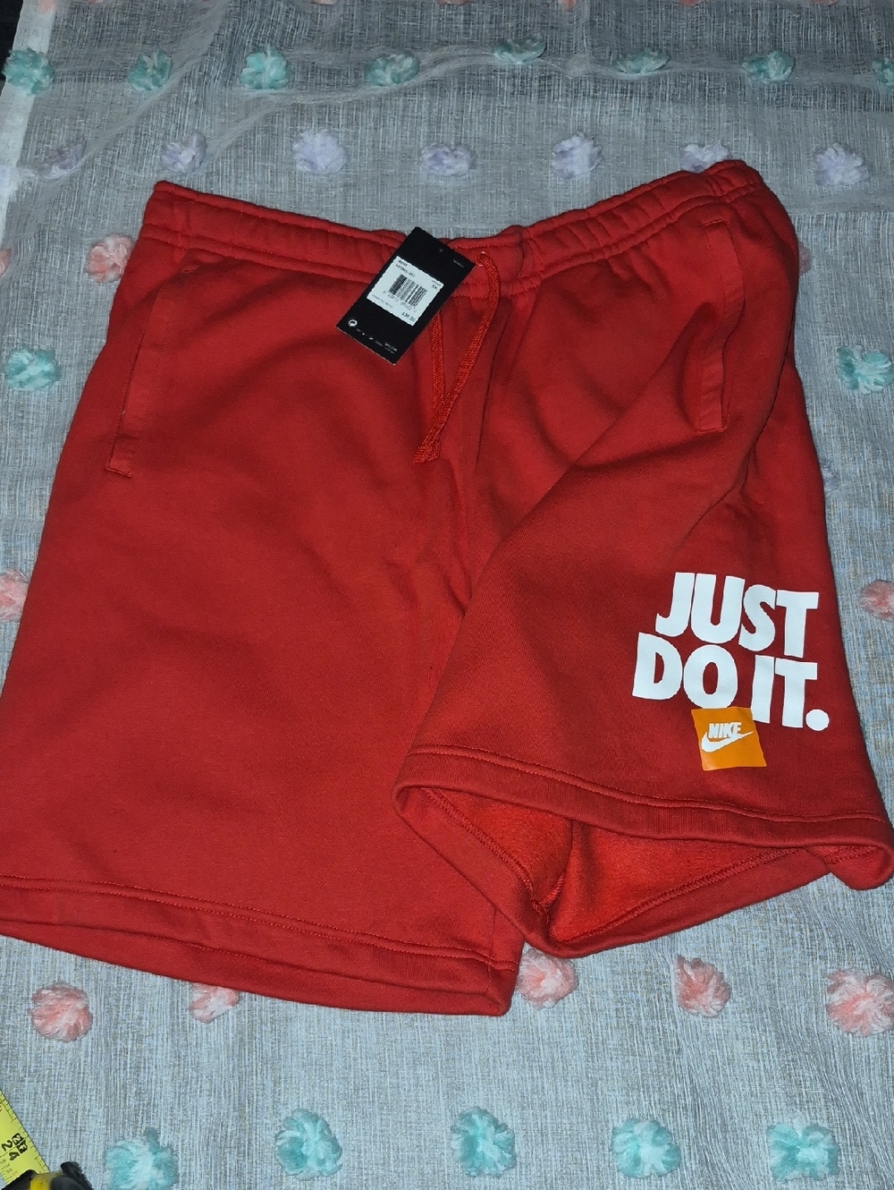 Nike Red Fleece Shorts with White 'Just Do It.' Print